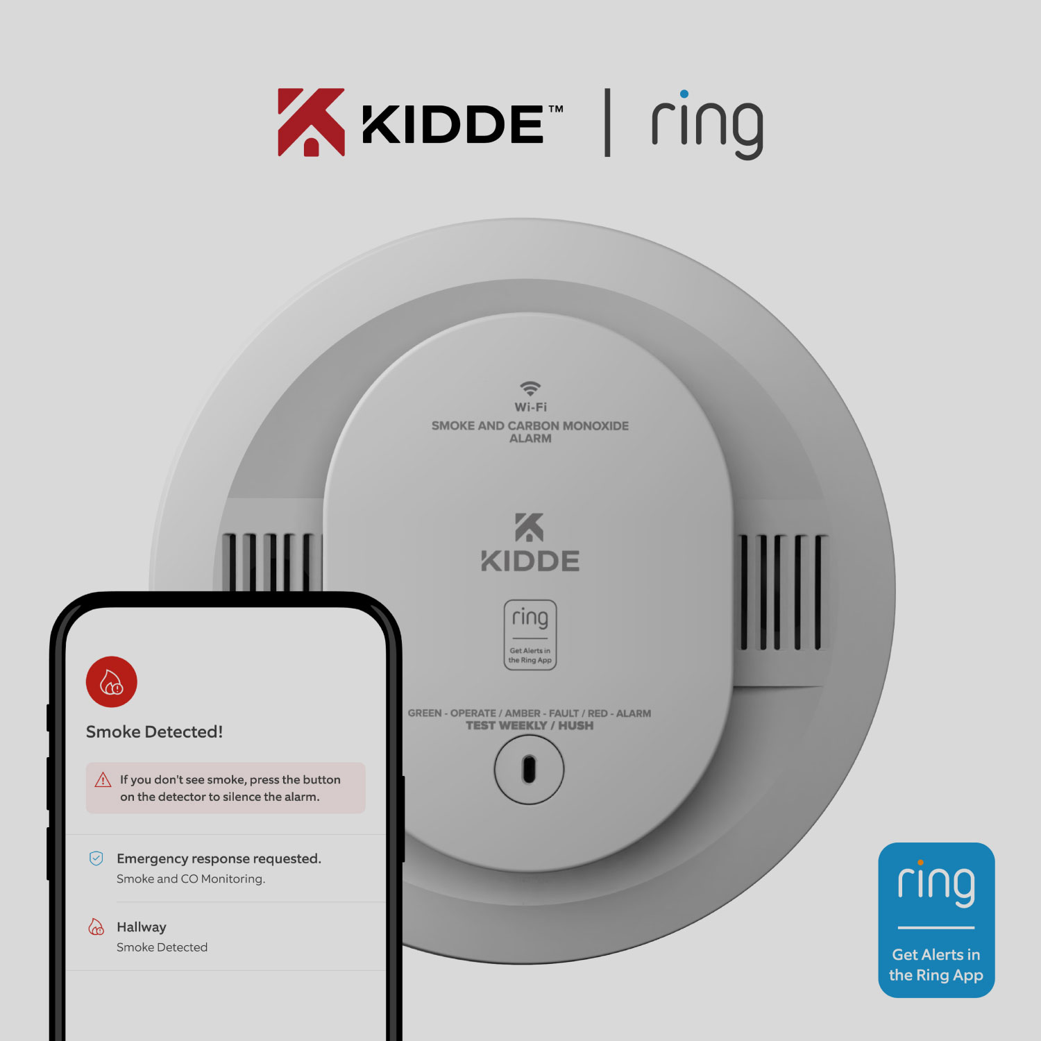 kidde verkabelter intelligenter rauch- und kohlenmonoxidmelder innenkamera 2. generation funktioniert mit dem ring alarm-sicherheitssystem
